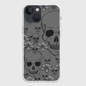 Чехол для iPhone 13 mini с принтом Цветы и черепа в Екатеринбурге,  |  | skull | голова | растения | скелет | цветок | череп