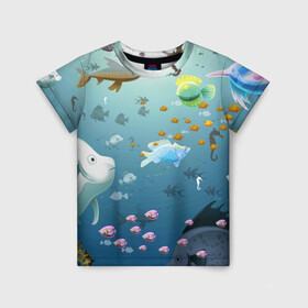 Детская футболка 3D с принтом Мультяшные рыбки Пляжная в Екатеринбурге, 100% гипоаллергенный полиэфир | прямой крой, круглый вырез горловины, длина до линии бедер, чуть спущенное плечо, ткань немного тянется | море | мультяшки | океан | пляжная | рыба | рыбки | рыбы