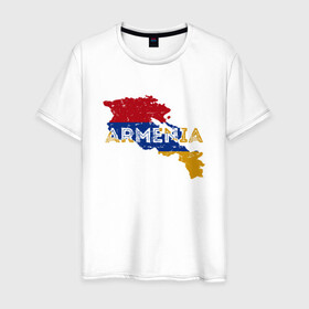 Мужская футболка хлопок с принтом Armenia Map в Екатеринбурге, 100% хлопок | прямой крой, круглый вырез горловины, длина до линии бедер, слегка спущенное плечо. | armenia | armenya | арарат | армения | армяне | армянин | горы | ереван | кавказ | народ | саркисян | ссср | страна | флаг
