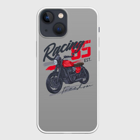 Чехол для iPhone 13 mini с принтом Racing 85 в Екатеринбурге,  |  | bike | custom | байк | байкер | кастом | мото | мотокросс | мотоцикл | скорость
