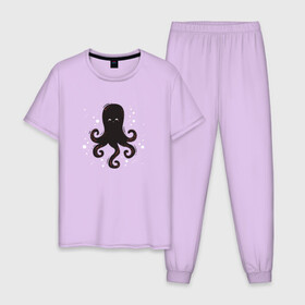 Мужская пижама хлопок с принтом Осьминог каваи в Екатеринбурге, 100% хлопок | брюки и футболка прямого кроя, без карманов, на брюках мягкая резинка на поясе и по низу штанин
 | cute | octopus | милый | морское | осьминог | осьминожка | паттерн | тентакли | щупальца