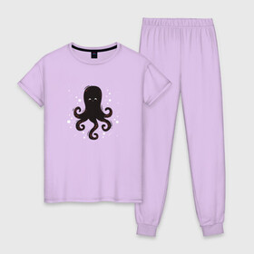 Женская пижама хлопок с принтом Осьминог каваи в Екатеринбурге, 100% хлопок | брюки и футболка прямого кроя, без карманов, на брюках мягкая резинка на поясе и по низу штанин | cute | octopus | милый | морское | осьминог | осьминожка | паттерн | тентакли | щупальца