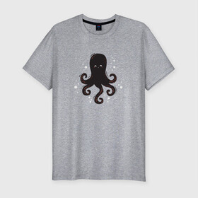 Мужская футболка хлопок Slim с принтом Осьминог каваи в Екатеринбурге, 92% хлопок, 8% лайкра | приталенный силуэт, круглый вырез ворота, длина до линии бедра, короткий рукав | cute | octopus | милый | морское | осьминог | осьминожка | паттерн | тентакли | щупальца