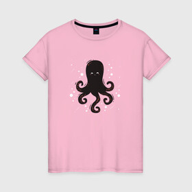 Женская футболка хлопок с принтом Осьминог каваи в Екатеринбурге, 100% хлопок | прямой крой, круглый вырез горловины, длина до линии бедер, слегка спущенное плечо | cute | octopus | милый | морское | осьминог | осьминожка | паттерн | тентакли | щупальца