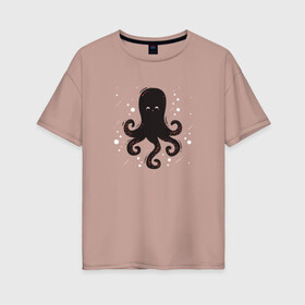 Женская футболка хлопок Oversize с принтом Осьминог каваи в Екатеринбурге, 100% хлопок | свободный крой, круглый ворот, спущенный рукав, длина до линии бедер
 | cute | octopus | милый | морское | осьминог | осьминожка | паттерн | тентакли | щупальца