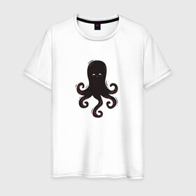 Мужская футболка хлопок с принтом Осьминог каваи в Екатеринбурге, 100% хлопок | прямой крой, круглый вырез горловины, длина до линии бедер, слегка спущенное плечо. | cute | octopus | милый | морское | осьминог | осьминожка | паттерн | тентакли | щупальца