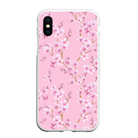 Чехол для iPhone XS Max матовый с принтом Цветущая розовая вишня в Екатеринбурге, Силикон | Область печати: задняя сторона чехла, без боковых панелей | cherry blossom | sakura | азия | весна | ветки | вишня | для девушки | женский | милый | нежный | природа | розовый | сакура | цветение | цветочный принт | цветущая вишня | цветущие ветки | цветущий миндаль