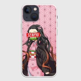 Чехол для iPhone 13 mini с принтом SENPAI NEZUKO | НЕЗУКО ПАТТЕРН в Екатеринбурге,  |  | anime | demon slayer | kimetsu no yaiba | senpai | аниме | бесконечный поезд | зеницу | иноске | иноске хашибира | клинок | клинок рассекающий демонов | манга | недзуко | незука | незуко | нэзуко | рассекающий демонов