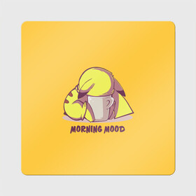 Магнит виниловый Квадрат с принтом Pikachu morning mood в Екатеринбурге, полимерный материал с магнитным слоем | размер 9*9 см, закругленные углы | morning | pikachu | pokemon | кофе | настроение | пикачу | покемон | утро