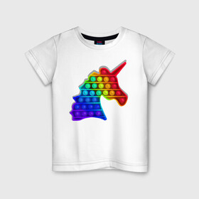 Детская футболка хлопок с принтом Единорог, поп-ит, симпл-димпл в Екатеринбурге, 100% хлопок | круглый вырез горловины, полуприлегающий силуэт, длина до линии бедер | pop it | rainbow | unicorn | единорог | поп ит | радуга | симпл димпл