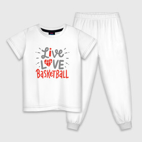 Детская пижама хлопок с принтом Live Love Basketball в Екатеринбурге, 100% хлопок |  брюки и футболка прямого кроя, без карманов, на брюках мягкая резинка на поясе и по низу штанин
 | basketball | game | live | love | nba | sport | streetball | баскетбол | баскетболист | игра | игрок | мяч | нба | спорт | стритбол | тренер