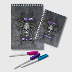 Блокнот с принтом DM Dungeon Master SKULL в Екатеринбурге, 100% бумага | 48 листов, плотность листов — 60 г/м2, плотность картонной обложки — 250 г/м2. Листы скреплены удобной пружинной спиралью. Цвет линий — светло-серый
 | dd | dm | dungeon master | dungeons and dragons | skull | днд | мастер подземелий | подземелья и драконы
