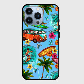 Чехол для iPhone 13 Pro с принтом Пальмы, волны, серфинг в Екатеринбурге,  |  | beach | club | palm | party | sea | summer | tropical | волна | волны | жара | летние | лето | море | очки | пальмы | пляж | серф | серфинг | тропический