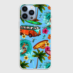 Чехол для iPhone 13 Pro Max с принтом Пальмы, волны, серфинг в Екатеринбурге,  |  | beach | club | palm | party | sea | summer | tropical | волна | волны | жара | летние | лето | море | очки | пальмы | пляж | серф | серфинг | тропический