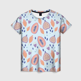 Женская футболка 3D с принтом Папайя в Екатеринбурге, 100% полиэфир ( синтетическое хлопкоподобное полотно) | прямой крой, круглый вырез горловины, длина до линии бедер | papaya | морская | папайя | паттерн | с папаем | фрукт