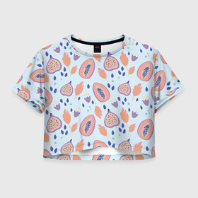 Женская футболка Crop-top 3D с принтом Папайя в Екатеринбурге, 100% полиэстер | круглая горловина, длина футболки до линии талии, рукава с отворотами | papaya | морская | папайя | паттерн | с папаем | фрукт