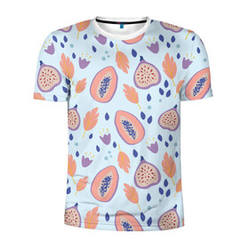 Мужская футболка 3D спортивная с принтом Папайя в Екатеринбурге, 100% полиэстер с улучшенными характеристиками | приталенный силуэт, круглая горловина, широкие плечи, сужается к линии бедра | papaya | морская | папайя | паттерн | с папаем | фрукт