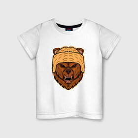 Детская футболка хлопок с принтом Грозный медведь в Екатеринбурге, 100% хлопок | круглый вырез горловины, полуприлегающий силуэт, длина до линии бедер | bear | kuma | гризли | грозный | крутой | медведь | мишка