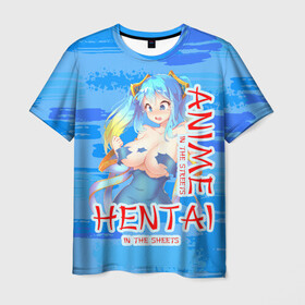 Мужская футболка 3D с принтом Anime vs Hentai в Екатеринбурге, 100% полиэфир | прямой крой, круглый вырез горловины, длина до линии бедер | девушка | надпись | хентаи