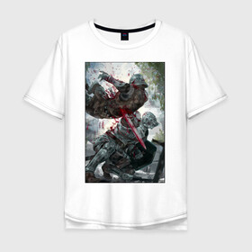 Мужская футболка хлопок Oversize с принтом Dark Souls воины в Екатеринбурге, 100% хлопок | свободный крой, круглый ворот, “спинка” длиннее передней части | dark souls | fantasy | iron | warrior | бойцы | в доспехах | крестоносцы | фентези