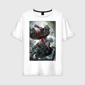 Женская футболка хлопок Oversize с принтом Dark Souls воины в Екатеринбурге, 100% хлопок | свободный крой, круглый ворот, спущенный рукав, длина до линии бедер
 | dark souls | fantasy | iron | warrior | бойцы | в доспехах | крестоносцы | фентези