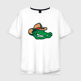 Мужская футболка хлопок Oversize с принтом Аллигатор в панаме в Екатеринбурге, 100% хлопок | свободный крой, круглый ворот, “спинка” длиннее передней части | Тематика изображения на принте: alligator | crocodile | reptile | аллигатор | крокодил | крокодильчик