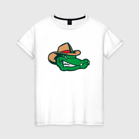Женская футболка хлопок с принтом Аллигатор в панаме в Екатеринбурге, 100% хлопок | прямой крой, круглый вырез горловины, длина до линии бедер, слегка спущенное плечо | alligator | crocodile | reptile | аллигатор | крокодил | крокодильчик