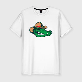 Мужская футболка хлопок Slim с принтом Аллигатор в панаме в Екатеринбурге, 92% хлопок, 8% лайкра | приталенный силуэт, круглый вырез ворота, длина до линии бедра, короткий рукав | Тематика изображения на принте: alligator | crocodile | reptile | аллигатор | крокодил | крокодильчик