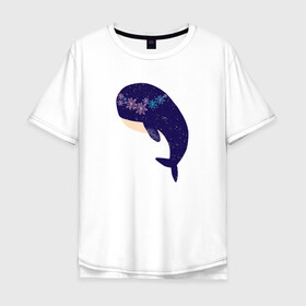 Мужская футболка хлопок Oversize с принтом Кит в Екатеринбурге, 100% хлопок | свободный крой, круглый ворот, “спинка” длиннее передней части | whale | белый кит | кит | киты | морские | паттерн | синий кит