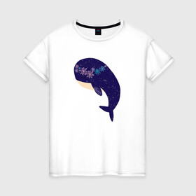 Женская футболка хлопок с принтом Кит в Екатеринбурге, 100% хлопок | прямой крой, круглый вырез горловины, длина до линии бедер, слегка спущенное плечо | whale | белый кит | кит | киты | морские | паттерн | синий кит