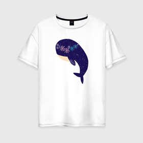 Женская футболка хлопок Oversize с принтом Кит в Екатеринбурге, 100% хлопок | свободный крой, круглый ворот, спущенный рукав, длина до линии бедер
 | whale | белый кит | кит | киты | морские | паттерн | синий кит