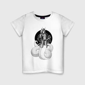 Детская футболка хлопок с принтом Самурай наги в Екатеринбурге, 100% хлопок | круглый вырез горловины, полуприлегающий силуэт, длина до линии бедер | арт | воин | демон | ёкай | змея | китай | манга | маска | мистическое существо | наги | рисунок | рога | самурай | чешуя | япония