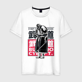 Мужская футболка хлопок с принтом Кибер Самурай Бусидо в Екатеринбурге, 100% хлопок | прямой крой, круглый вырез горловины, длина до линии бедер, слегка спущенное плечо. | Тематика изображения на принте: art | bushido | cyberpunk samurai | future | ninja | oni | ronin | samurai | shogun | арт | будущее | киберпанк самурай | мерч | мужик | мужчина | прикол | путь воина | путь война | ронин | сёгун | сепукку | токио | харакири