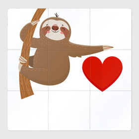Магнитный плакат 3Х3 с принтом я люблю ленивцев в Екатеринбурге, Полимерный материал с магнитным слоем | 9 деталей размером 9*9 см | животные | ленивец | любовь | милый | сердце | я люблю ленивцев