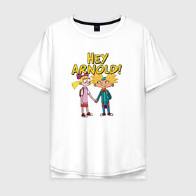 Мужская футболка хлопок Oversize с принтом Арнольд и Хельга в Екатеринбурге, 100% хлопок | свободный крой, круглый ворот, “спинка” длиннее передней части | arnold | helga | hey | hey arnold | арнольд | хельга | эй арнольд