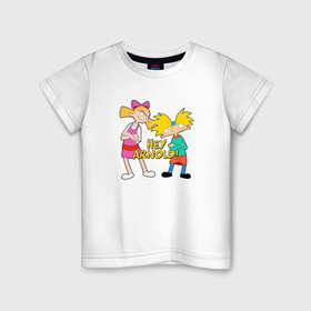 Детская футболка хлопок с принтом Арнольд и Хельга в Екатеринбурге, 100% хлопок | круглый вырез горловины, полуприлегающий силуэт, длина до линии бедер | arnold | helga | hey | hey arnold | арнольд | хельга | эй арнольд