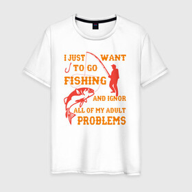 Мужская футболка хлопок с принтом I Want To Fishing в Екатеринбурге, 100% хлопок | прямой крой, круглый вырез горловины, длина до линии бедер, слегка спущенное плечо. | ловля | отдых | рыба | удочка | хобби