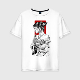 Женская футболка хлопок Oversize с принтом Шибари в Екатеринбурге, 100% хлопок | свободный крой, круглый ворот, спущенный рукав, длина до линии бедер
 | арт | верёвка | девушка | кимано | рисунок | связывание | черно белый | чёрно белый рисунок | шибаре