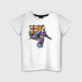 Детская футболка хлопок с принтом Lionel Messi Barcelona в Екатеринбурге, 100% хлопок | круглый вырез горловины, полуприлегающий силуэт, длина до линии бедер | barcelona | forward | lionel messi | star | барселона | звезда | лионель месси | форвард