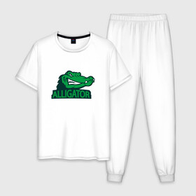 Мужская пижама хлопок с принтом Аллигатор в Екатеринбурге, 100% хлопок | брюки и футболка прямого кроя, без карманов, на брюках мягкая резинка на поясе и по низу штанин
 | Тематика изображения на принте: alligator | crocodile | reptile | аллигатор | крокодил | крокодильчик