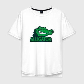 Мужская футболка хлопок Oversize с принтом Аллигатор в Екатеринбурге, 100% хлопок | свободный крой, круглый ворот, “спинка” длиннее передней части | Тематика изображения на принте: alligator | crocodile | reptile | аллигатор | крокодил | крокодильчик