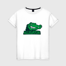 Женская футболка хлопок с принтом Аллигатор в Екатеринбурге, 100% хлопок | прямой крой, круглый вырез горловины, длина до линии бедер, слегка спущенное плечо | alligator | crocodile | reptile | аллигатор | крокодил | крокодильчик