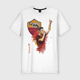 Мужская футболка хлопок Slim с принтом Francesco Totti Roma в Екатеринбурге, 92% хлопок, 8% лайкра | приталенный силуэт, круглый вырез ворота, длина до линии бедра, короткий рукав | football | legend | roma | totti | италия | легенда | тотти | футбол