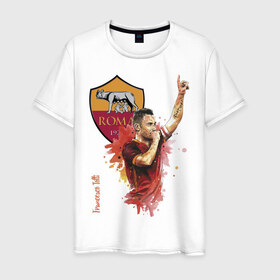 Мужская футболка хлопок с принтом Francesco Totti Roma в Екатеринбурге, 100% хлопок | прямой крой, круглый вырез горловины, длина до линии бедер, слегка спущенное плечо. | football | legend | roma | totti | италия | легенда | тотти | футбол