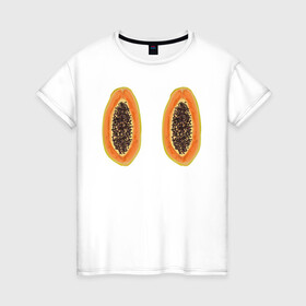 Женская футболка хлопок с принтом Папайа в Екатеринбурге, 100% хлопок | прямой крой, круглый вырез горловины, длина до линии бедер, слегка спущенное плечо | вкусно | летний фрукт | папайа | тропический фрукт | фрукт