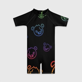 Детский купальный костюм 3D с принтом Colorful Bear в Екатеринбурге, Полиэстер 85%, Спандекс 15% | застежка на молнии на спине | colorful | games | иллюстрация | медведь | обёртка | фортнайт