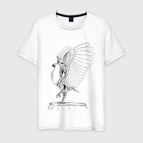 Мужская футболка хлопок с принтом Орел расправил крылья в Екатеринбурге, 100% хлопок | прямой крой, круглый вырез горловины, длина до линии бедер, слегка спущенное плечо. | гордость | крылья | могущество | орел | птица | тату