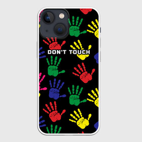 Чехол для iPhone 13 mini с принтом Dont touch   Не трогать в Екатеринбурге,  |  | dont touch | надпись на английском | не трогать | отпечаток | рука | цветной
