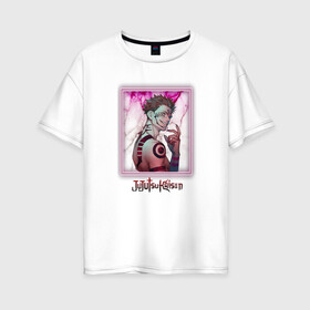 Женская футболка хлопок Oversize с принтом Сукунна в Екатеринбурге, 100% хлопок | свободный крой, круглый ворот, спущенный рукав, длина до линии бедер
 | gojo | itadori | jujutsu | satoro | sukua | годжо | итадори | магическая битва | сукунна | юдзи