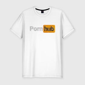 Мужская футболка хлопок Slim с принтом PornHub из меха в Екатеринбурге, 92% хлопок, 8% лайкра | приталенный силуэт, круглый вырез ворота, длина до линии бедра, короткий рукав | из меха | мех | текст из меха